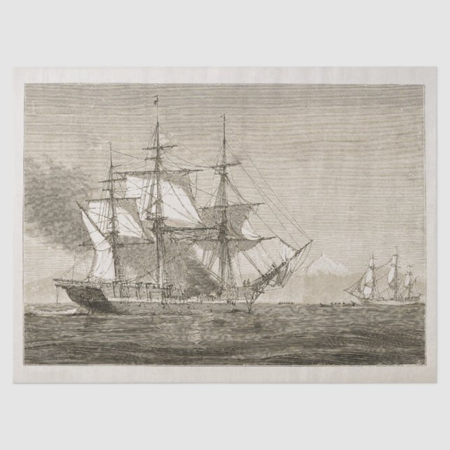 Antikes Vintages altes Segelboot Beige Seidenpapier (Vorderseite)