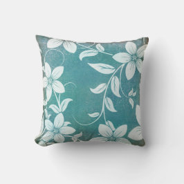 Antikes Vintages Blau Aquamarin Weiße Blume Kissen