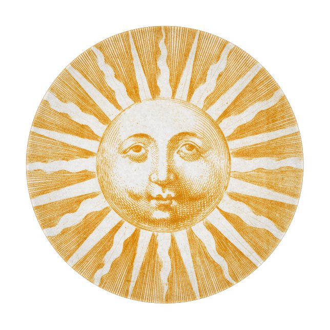 Antikes Vintages Orangensonnenfeld Schneidebrett (Vorderseite)
