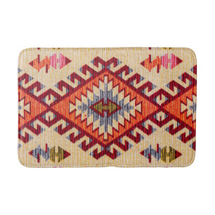 Antikes Vintages Orientalisches Rotes Beige Kilim Badematte