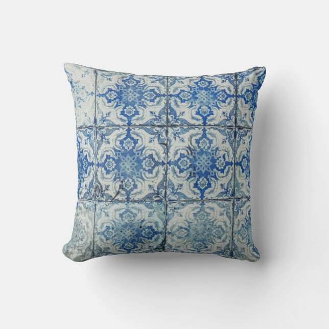 Antikes Vintages portugiesisches Fliesenmuster - A Kissen (Vorderseite)