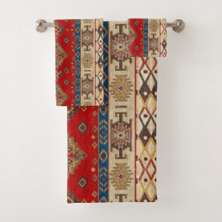 Antikes Vintages Rotes Blau Kilim Türkisch Badhandtuch Set