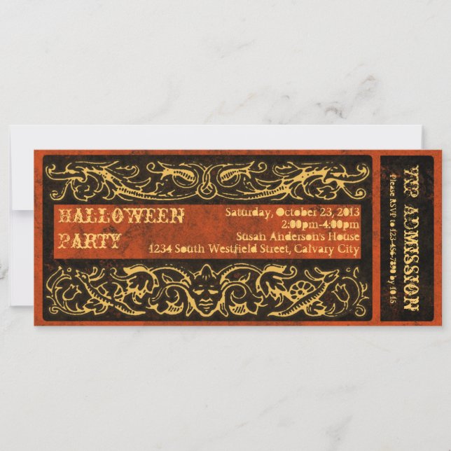 Antikes Vintages Ticket Halloween-Party Einladung (Vorderseite)