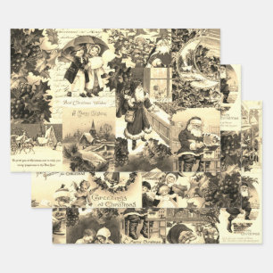 Antikes Vintages Viktorianisches Weihnachtsfest Geschenkpapier Set