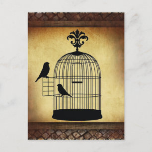 antikes Vogelkäfig-Stempel. Postkarte
