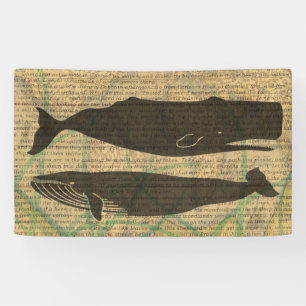 Antikes Wal-Nautik-Vintage-Ozean-Meeresleben Banner