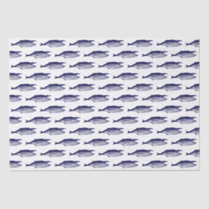 Antikes Walfisch #2 Zeichnung Blau aus dem 19. Jah Seidenpapier
