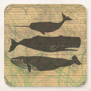 Antikes Walfisch-Marine-Vintage-Ozean-Meeresleben Rechteckiger Pappuntersetzer