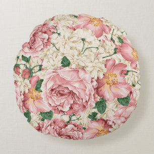 Antikes Wasserfarbe-Rosa-Pfingstrosen-Blumenkissen Rundes Kissen
