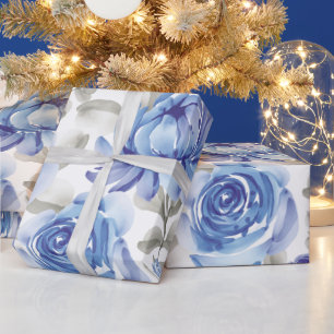Antikes Wasserfarben-Blumenmuster in Blau Geschenkpapier
