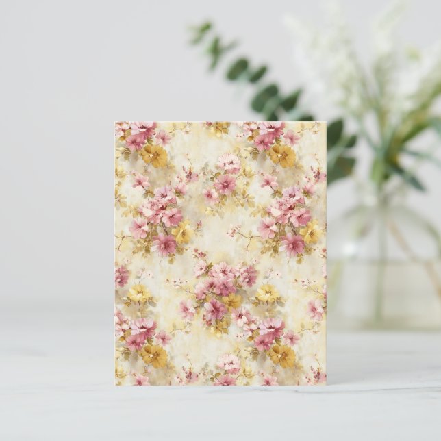 Antikes Wasserfarben-Blumenmuster-Schreibpapier (Stehend Vorderseite)