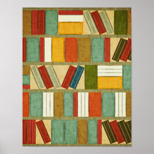 Antikes Wasserfarben-Bücherregal Poster