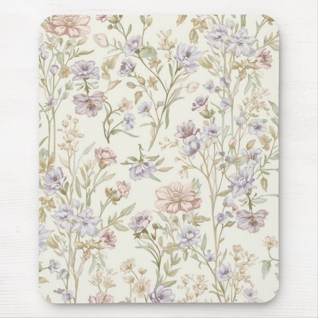Antikes Wasserfarben-Wildblumen-Nahtloses Muster Mousepad (Vorne)