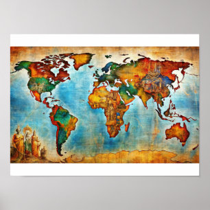 Antikes Watercolor World Map Poster
