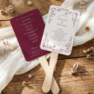 Antikes Weinrotes französisches Blumen- Hochzeitsp Fächer