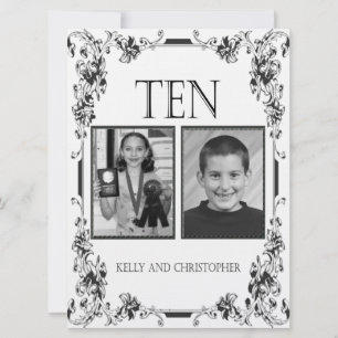 Antikes weiß-schwarzes Foto Tisch Nummer 10 Einladung