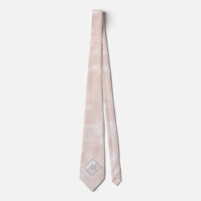 Antikes Weißes Gainsboro Rosa Grau Monogramm Neckt Krawatte (Vorderseite)