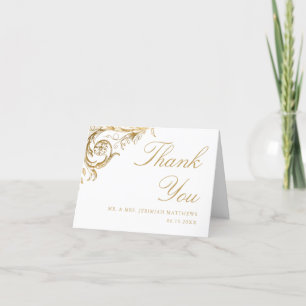 Antikes Weißgold, florales Damast-Foto-Hochzeit Dankeskarte