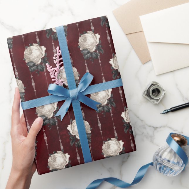 Antikes Weißrose-Gotik-Damaskus-Muster Geschenkpapier (Schenken)