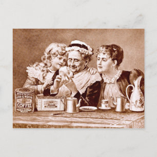 Antikes Werbeetikett für Kaffee & Tee Postkarte