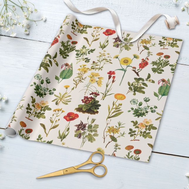Antikes Wildblumenmuster Geschenkpapier (Close up)
