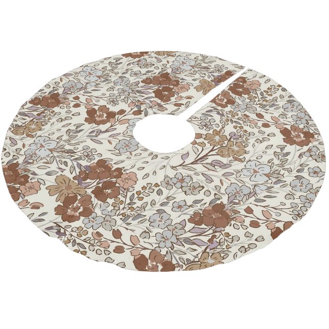 Antikes wilde Blumenbraune Blume Natur Muster Polyester Weihnachtsbaumdecke (Schrägansicht)