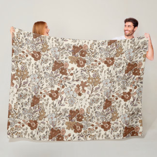 Antikes Wilde Florale Braune Blume Natur Muster Fleecedecke