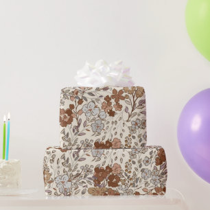Antikes Wilde Florale Braune Blume Natur Muster Geschenkpapier
