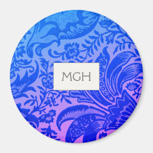 Antikes William Morris Blaues Botanisches Monogram Magnet