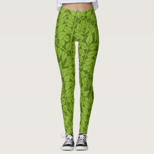 Antikes William Morris Branch Grünes Blatt Muster Leggings