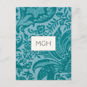 Antikes William Morris Teal Botanisches Monogramm Postkarte