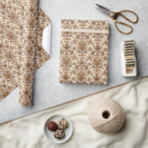 Antikes William Morris Venetian Floral Braun Weiß Geschenkpapier