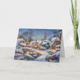 Antikes Winter-Weihnachtsdorf Feiertagskarte