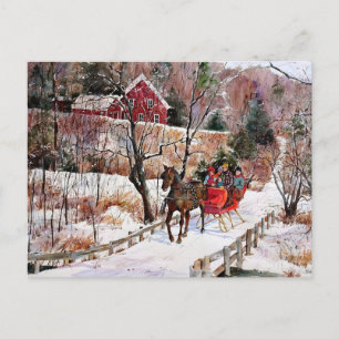 Antikes Winterpferd und Schlitten Postkarte