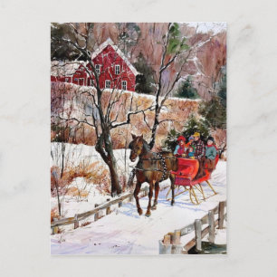 Antikes Winterpferd und Schlitten Postkarte