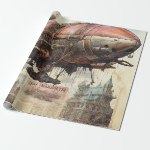 Antikes Zeppelin-Kupfer-Messing-Luftschiff Geschenkpapier