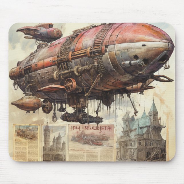 Antikes Zeppelin Kupfer Messing Luftschiff Mousepad (Vorne)