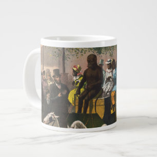 Antikes Zirkusplakat einer von einem Affen gefahre Jumbo-Tasse