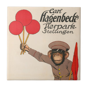 Antikes Zirkusplakat eines Affen, der Luftballons Fliese