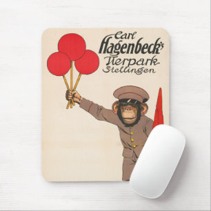 Antikes Zirkusplakat eines Affen, der Luftballons  Mousepad