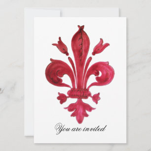 ANTIKROTES ROTES FLEUR DE LIS Damast-Edelstein-Mon Einladung