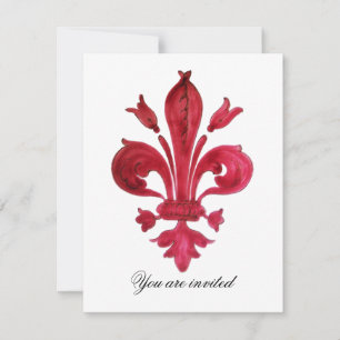 ANTIKROTES ROTES FLEUR DE LIS Damast Edelstein Mon Einladung