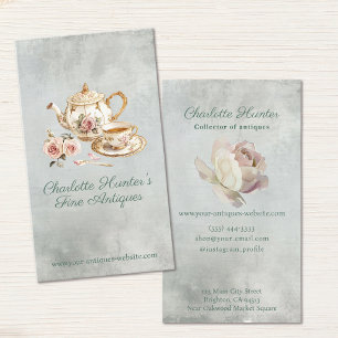 Antikshop Elfenbein Teekanne & englische Rosen ver Visitenkarte