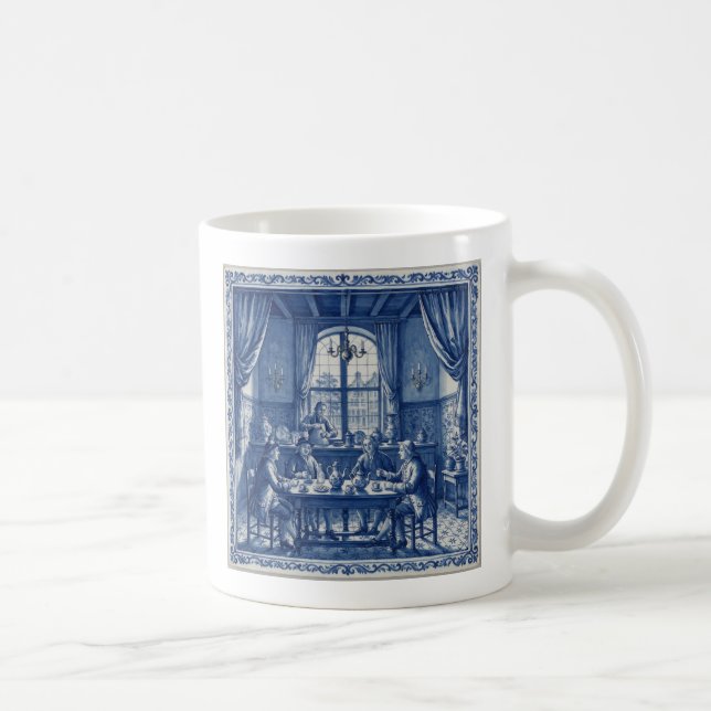 Antikstil Blau + Weiß Delfter Kaffeestube Kaffeetasse (Rechts)