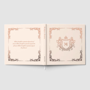 Antikweiße Vintage-Wappen-Monogramm-Hochzeit Gästebuch