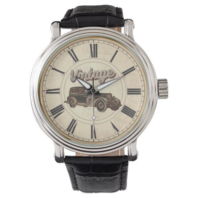 ANTIKZEIT ROMAN NUMERALS VINTAGE AUTO ARMBANDUHR (Vorderseite)