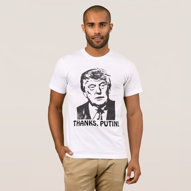 Antilustige T - Shirts donald Trump, DANK, PUTIN! (Vorne ganz)