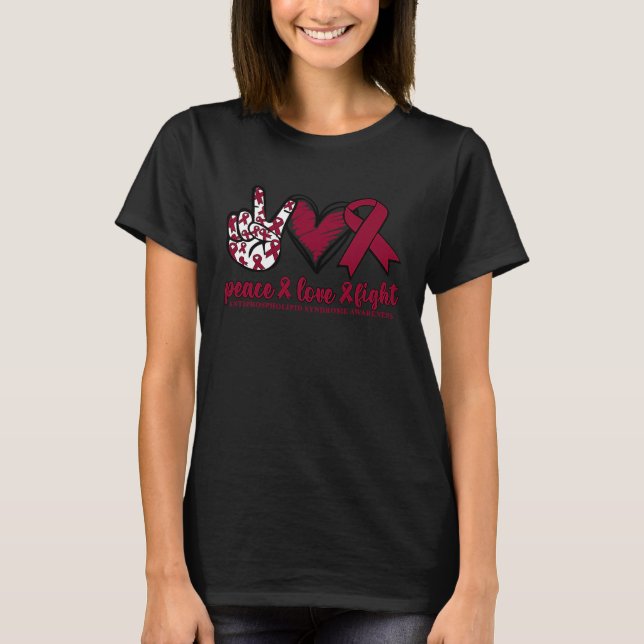 Antiphospholipid Syndrome Burgundy Ribbon Peace Lo T-Shirt (Vorderseite)