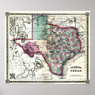 Antiquarian-Karte 1866 von Texas durch Schönberg Poster