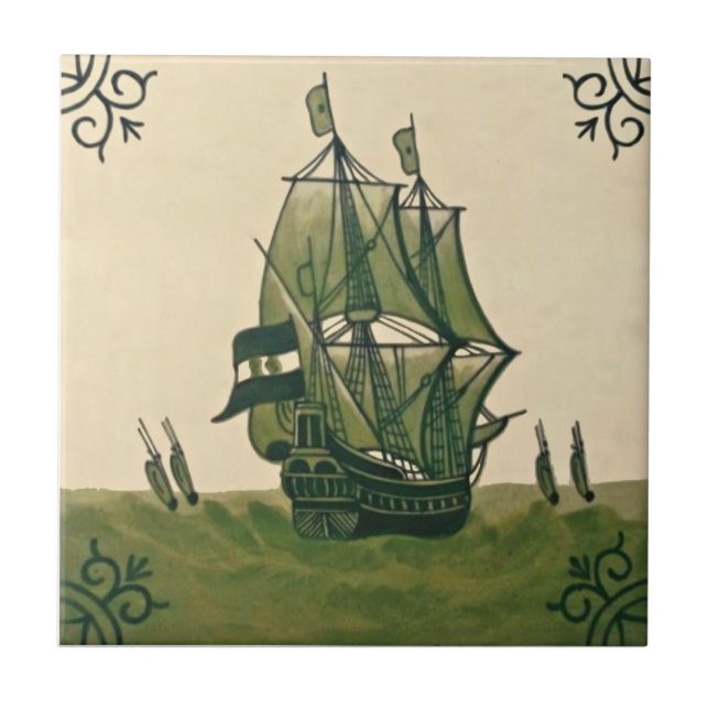 Antiquariat Hollins Delft Schifffahrt Tile #3 Repr Fliese (Vorderseite)